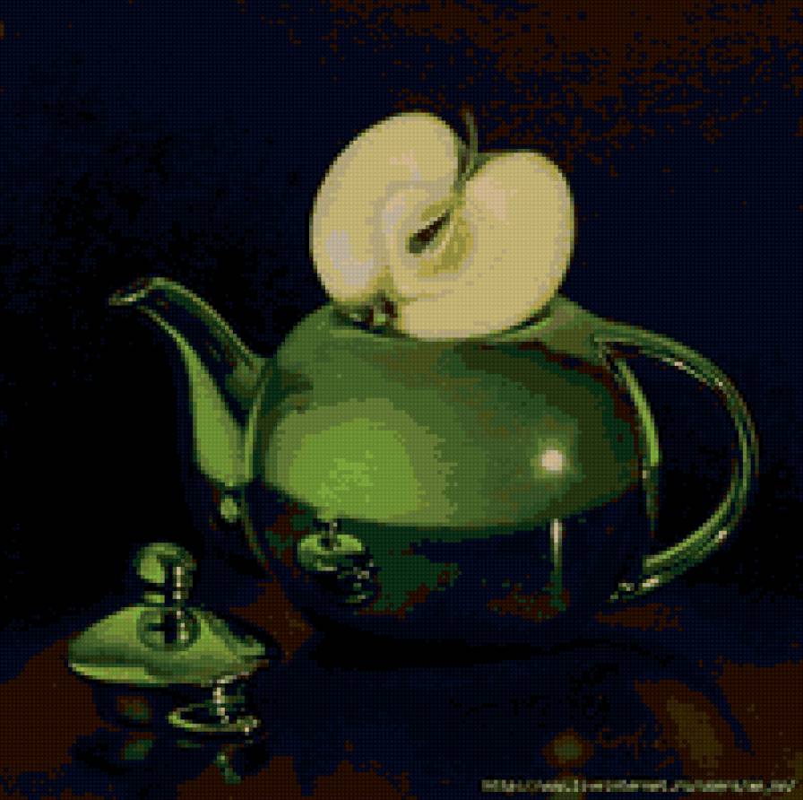 натюрморт - яблоко, чайник - предпросмотр