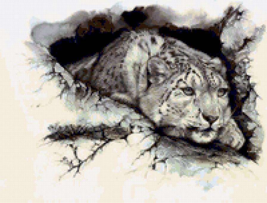 Снежный барс - животные, живопись, акварель, кошка - предпросмотр