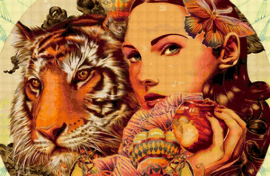 девушка и тигр - предпросмотр