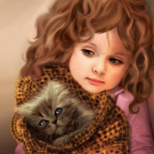 Оригинал схемы вышивки «Девочка с котенком» (№11440)