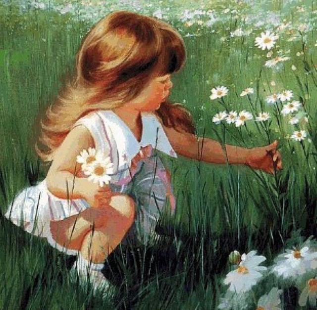 девочка с ромашками - цветы, дети, ромашки, сад, девочка - оригинал