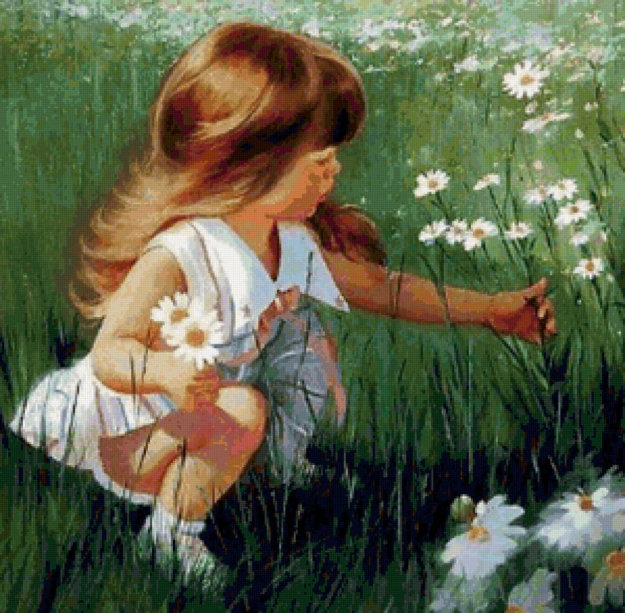 девочка с ромашками - цветы, сад, дети, ромашки, девочка - предпросмотр