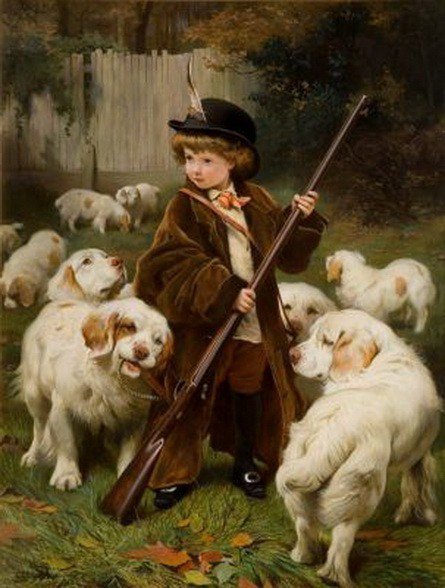 маленький охотник - собака, дети, животные, собаки, охота, мальчик - оригинал