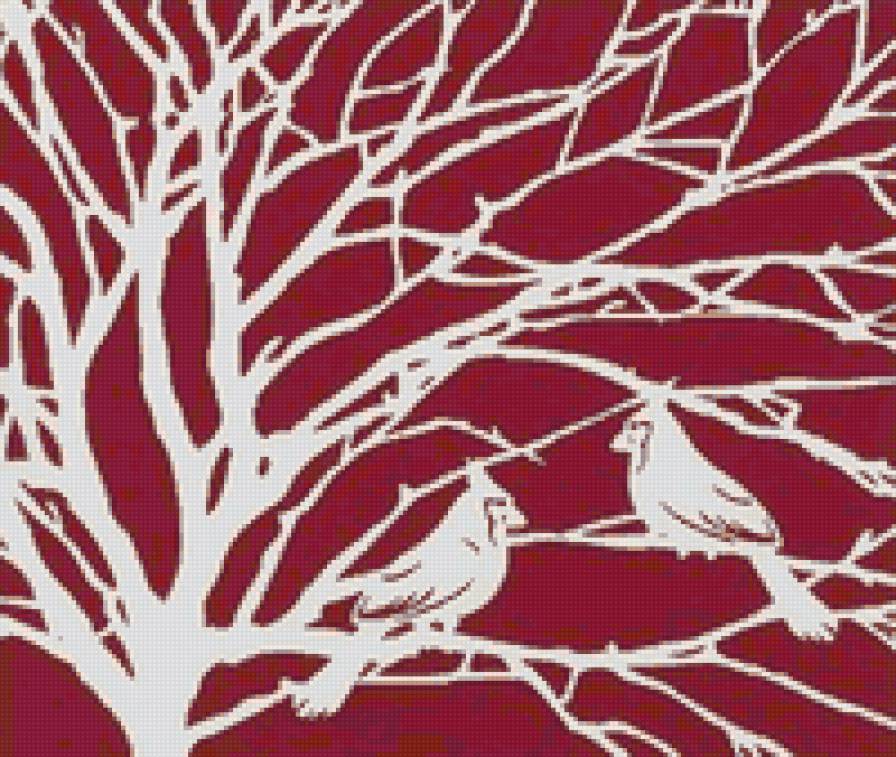 Зимняя картина - птицы, природа, птички, красота, зима, дерево, кардиналы - предпросмотр