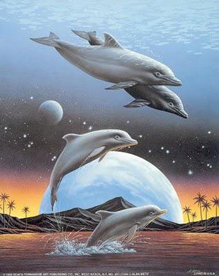 Очень необычная картина)) - дельфин, картина, закат, пальмы - оригинал