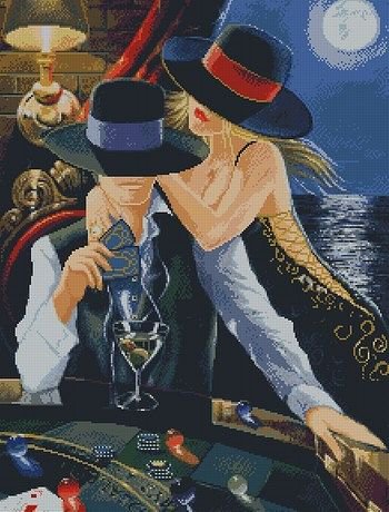 В казино - девушка, живопись, карты, мужчина - оригинал