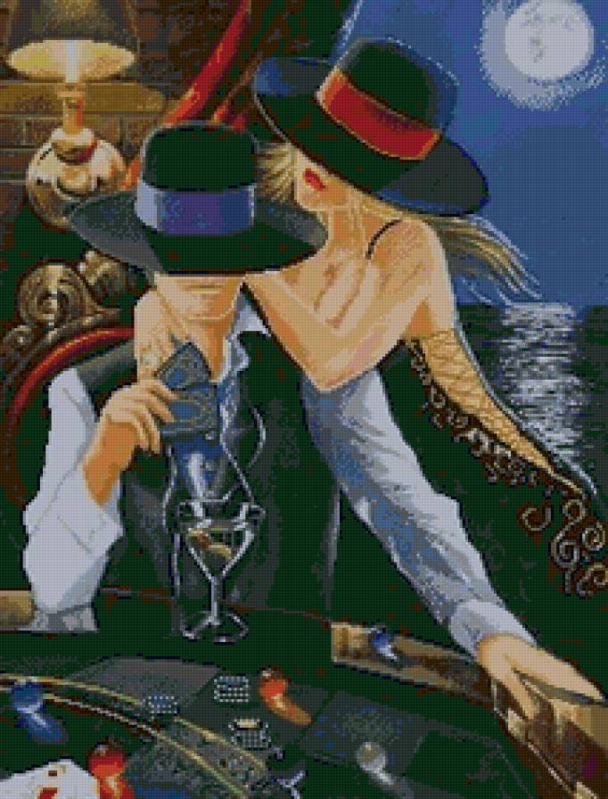 В казино - девушка, мужчина, карты, живопись - предпросмотр