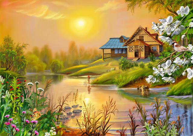 Дом у реки - река, пейзаж, дом - оригинал