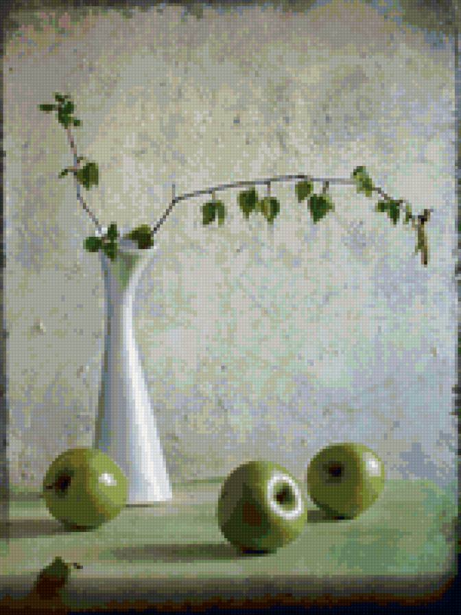 зеленое - натюрморт, яблоки - предпросмотр