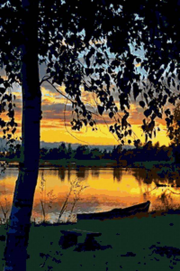 вечер - береза, река, вечер - предпросмотр