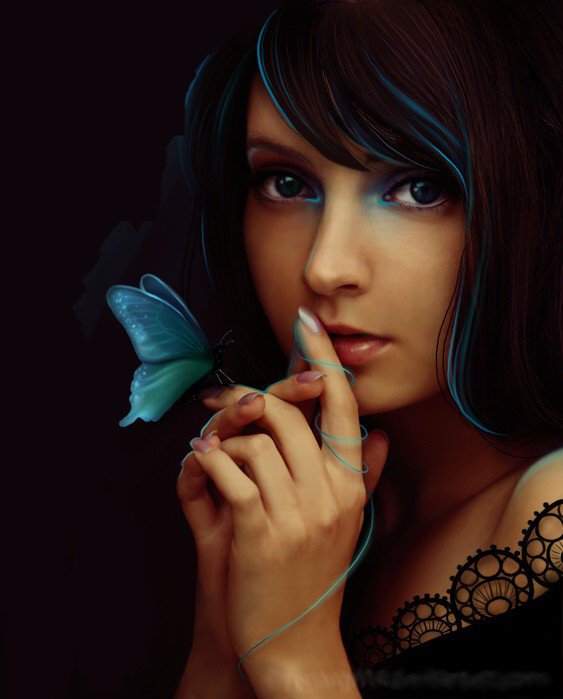 девочка и бабочка - бабочка, девочка, портрет - оригинал