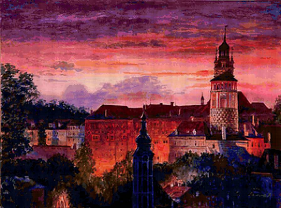 Городской пейзаж - здания, город, закат, дома, домики, пейзаж - предпросмотр