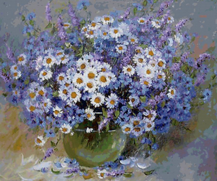 Букет - ваза, цветок, букеты, букет, цветы, ромашки, васильки - предпросмотр