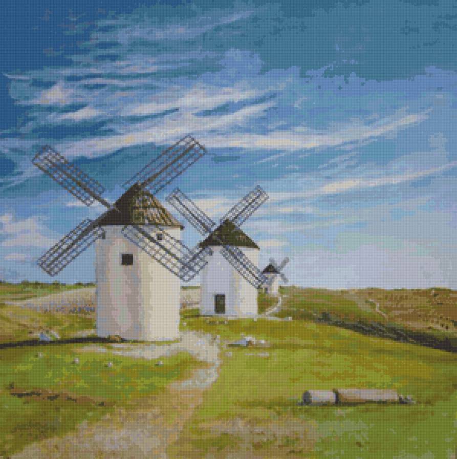 Голландский пейзаж - мельницы, пейзаж - предпросмотр