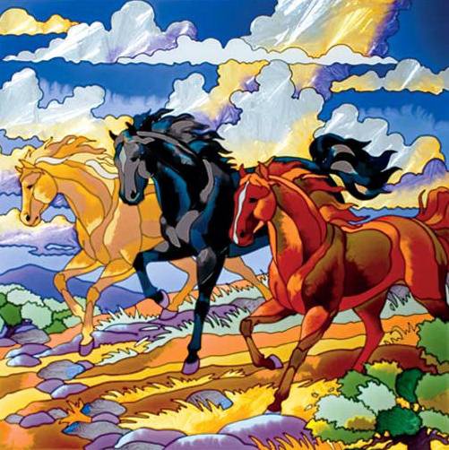 Лошади - лошади, лошадки, живопись, животные, кони, конь, природа - оригинал