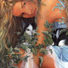 Оригинал схемы вышивки «Девушка и кот» (№16343)