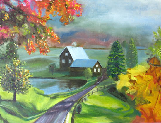 Деревня - дорога, деревня, осень, домик, пейзаж - оригинал
