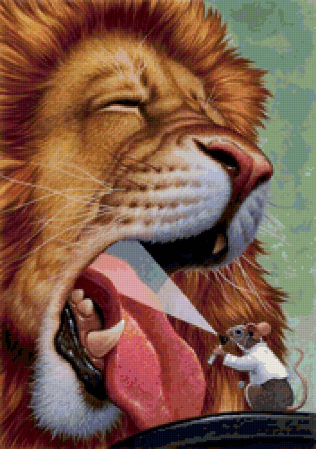 Лев и мышонок - животные, лев, мышонок, живопись - предпросмотр