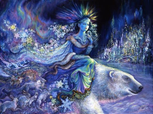 Картины Жозефины Уолл - медведь, снег, лед, королева, ночь, полярное сияние, красавица - оригинал