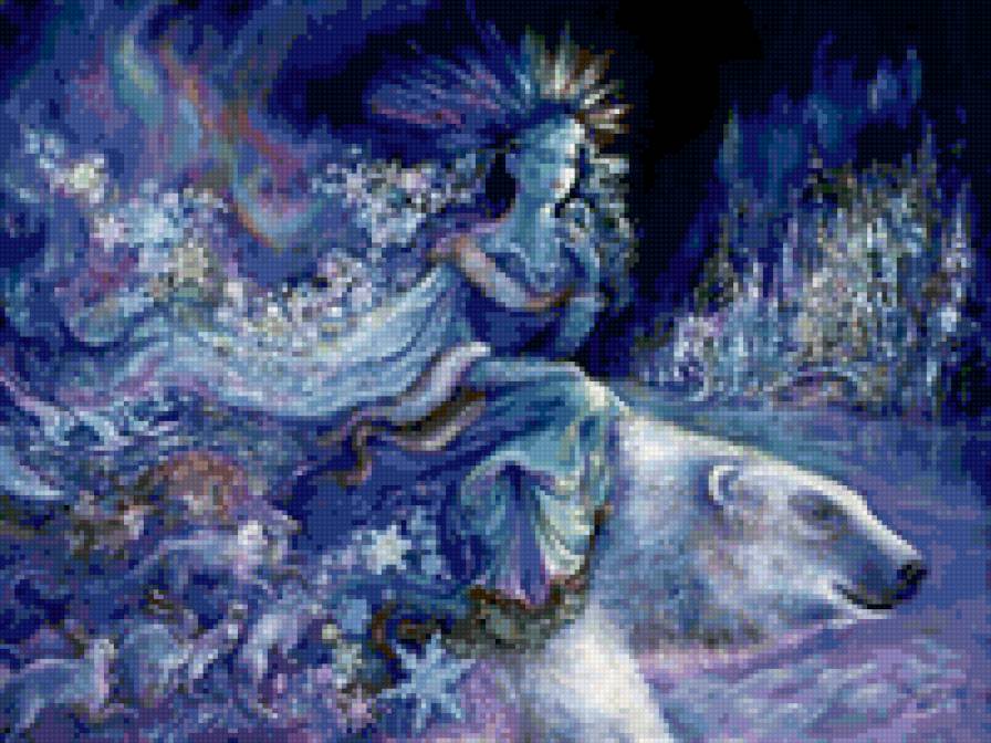 Картины Жозефины Уолл - красавица, лед, королева, полярное сияние, ночь, снег, медведь - предпросмотр
