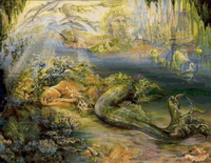 Картины Жозефины Уолл - дворец, тритон, русалка, море - предпросмотр