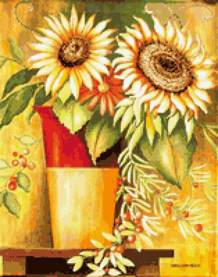 Подсолнухи - подсолнух, полевые цветы, панно, цветы, подсолнухи - предпросмотр