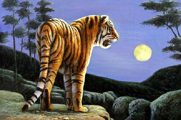 Тигр при луне)) - тигр, животные - оригинал