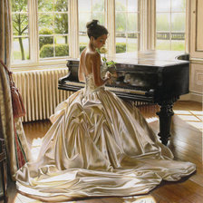 Оригинал схемы вышивки «Девушка за роялью» (№18296)