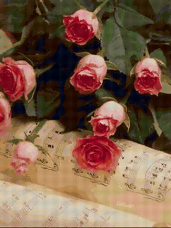 Букет роз - букет роз, ноты, букет, розы - предпросмотр