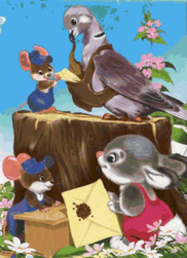 Почта - мультяшки, открытка, животные - предпросмотр