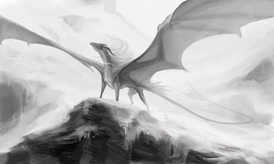 "For" - туман, fantasy, дракон, скалы, природа - оригинал