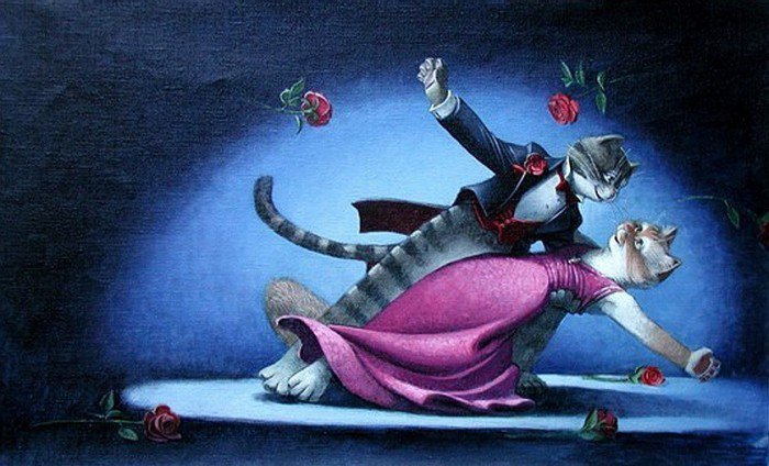 Танго - коты, живопись, животные - оригинал