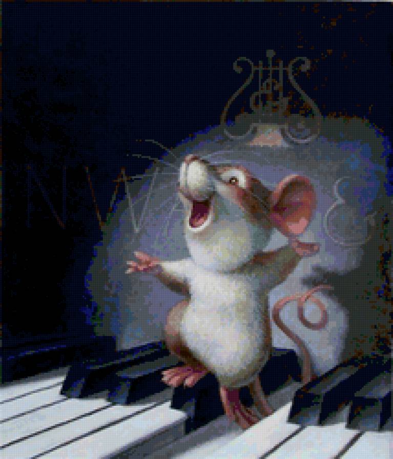 Музыкант - животные, мышонок, живопись - предпросмотр