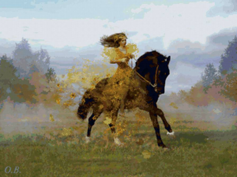 Девушка на коне - девушка, лошадь, конь, природа - предпросмотр