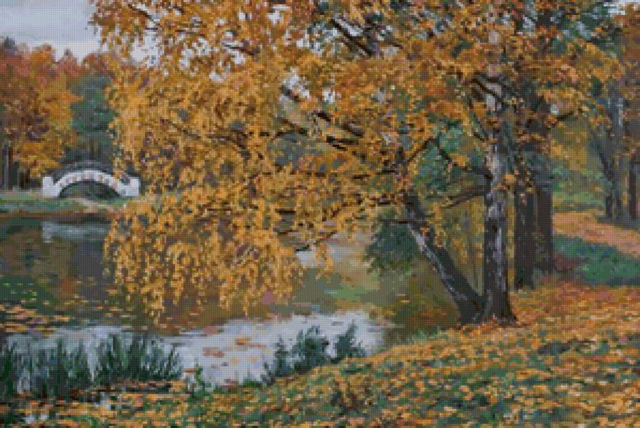 Осенний парк - пейзаж, осень, мостик, река - предпросмотр