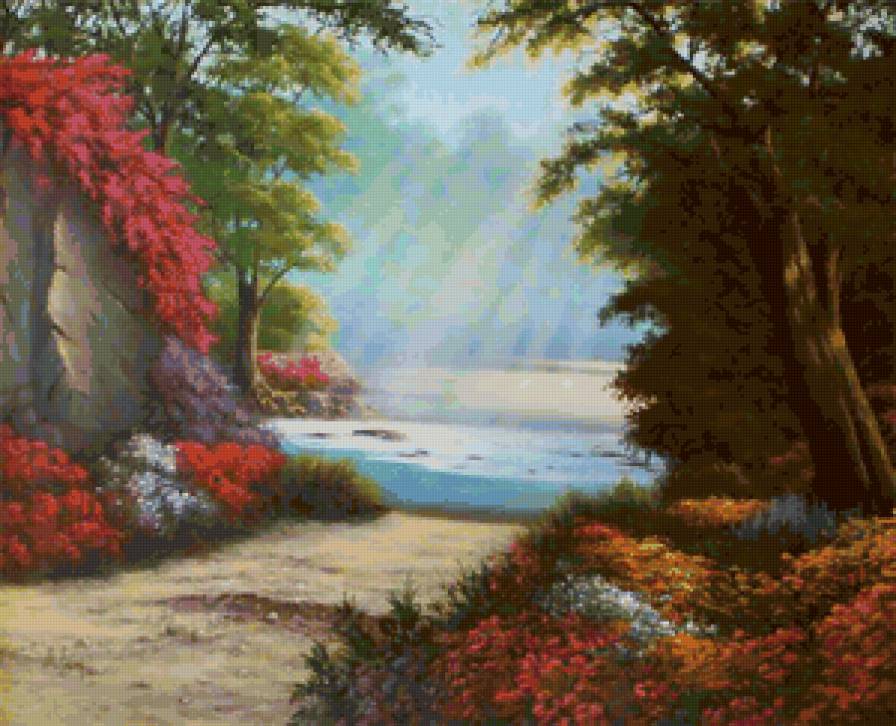 Летняя дорожка - лето, море, дорога, цветы, пейзаж - предпросмотр