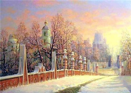 Зимний мост - зима, пейзаж, церковь, дорога, мост - оригинал