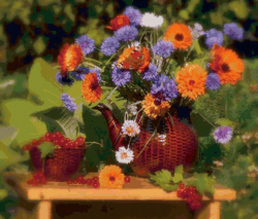 натюрморт - букет, цветы, ягоды - предпросмотр