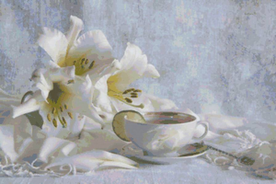 Белые лилии - натюрморт, цветы, лилии, белые лилии, картина - предпросмотр