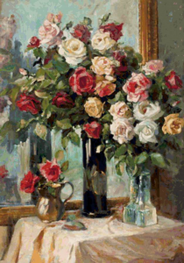 Розы - цветы, розы, букет, картина, живопись - предпросмотр