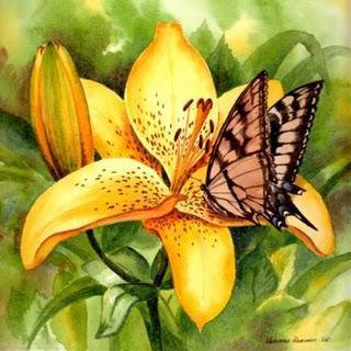 Серия "Бабочки" - цветы, лилии, бабочки - оригинал