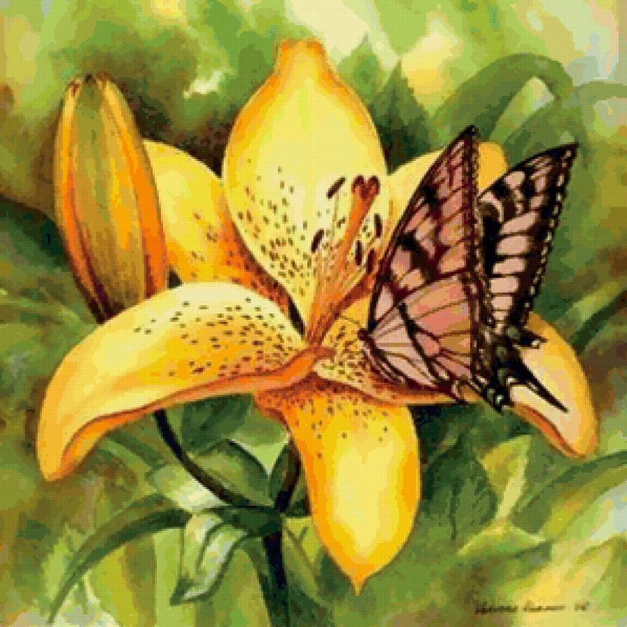 Серия "Бабочки" - лилии, бабочки, цветы - предпросмотр