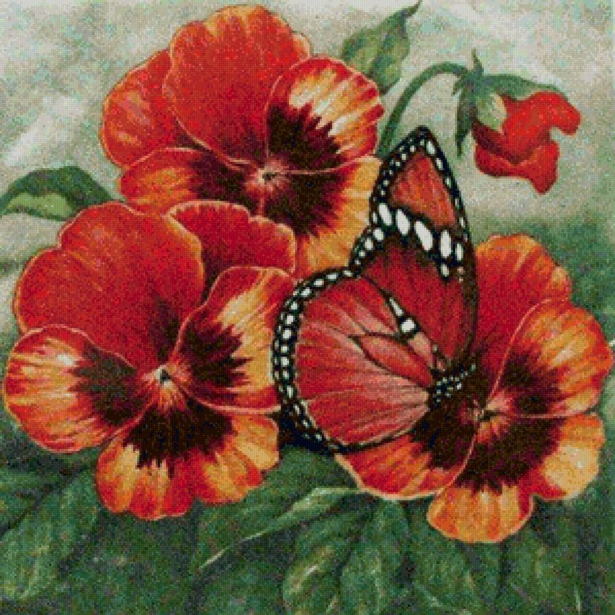 Серия "Бабочки" - виола, цветы, фиалки, анютины глазки, бабочки - предпросмотр