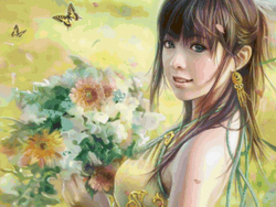 Девушка - люди, бабочки, цветы, природа, девушка - предпросмотр