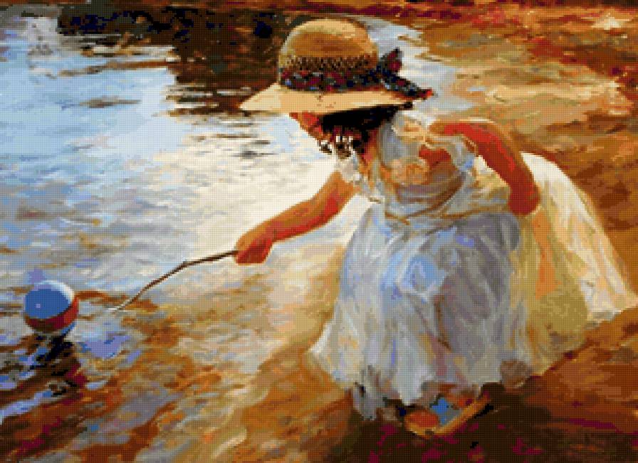 Девочка с мячом - море, пляж, прутик, мяч, девочка, ребенок - предпросмотр