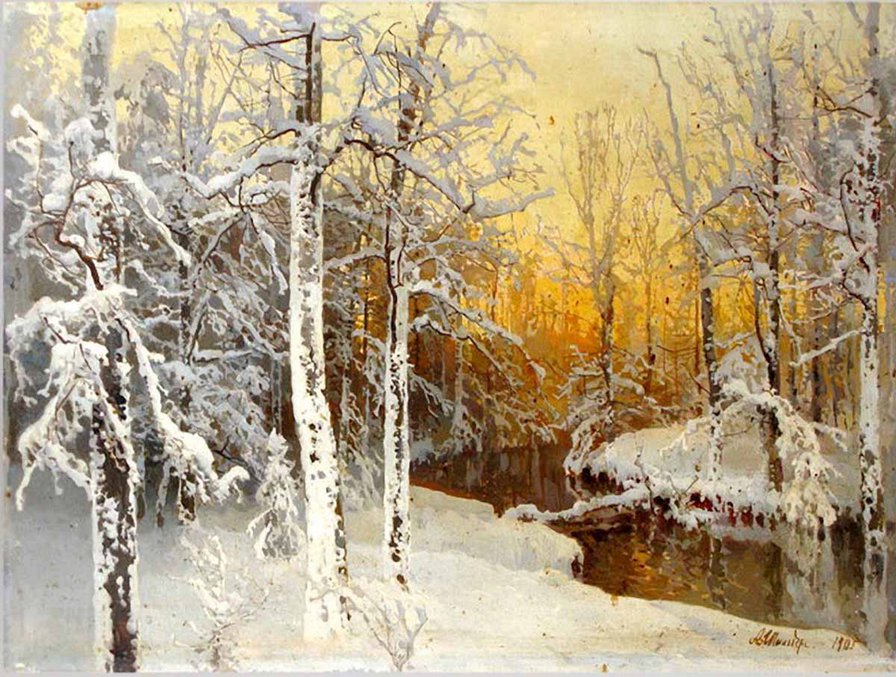 Ноябрь - пейзаж, живопись, зима, картина, природа - оригинал