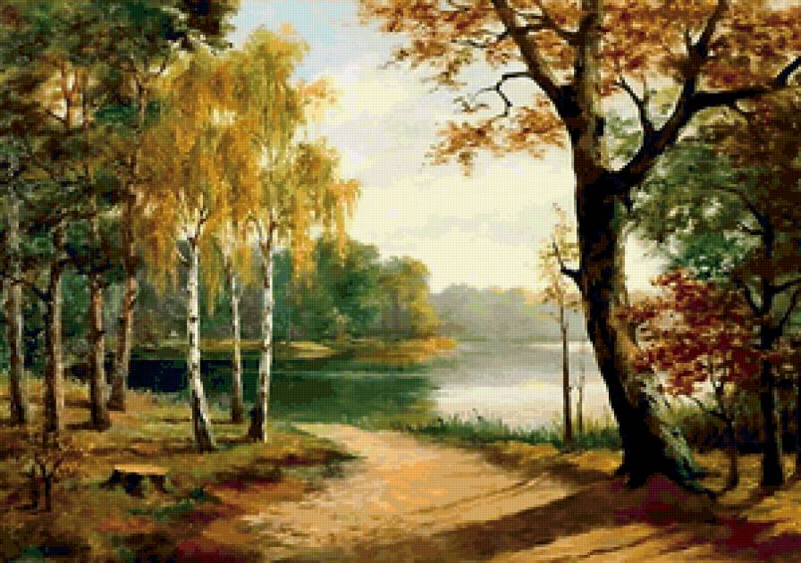 Осенний пейзаж - картина, пейзаж, осень, природа, живопись - предпросмотр
