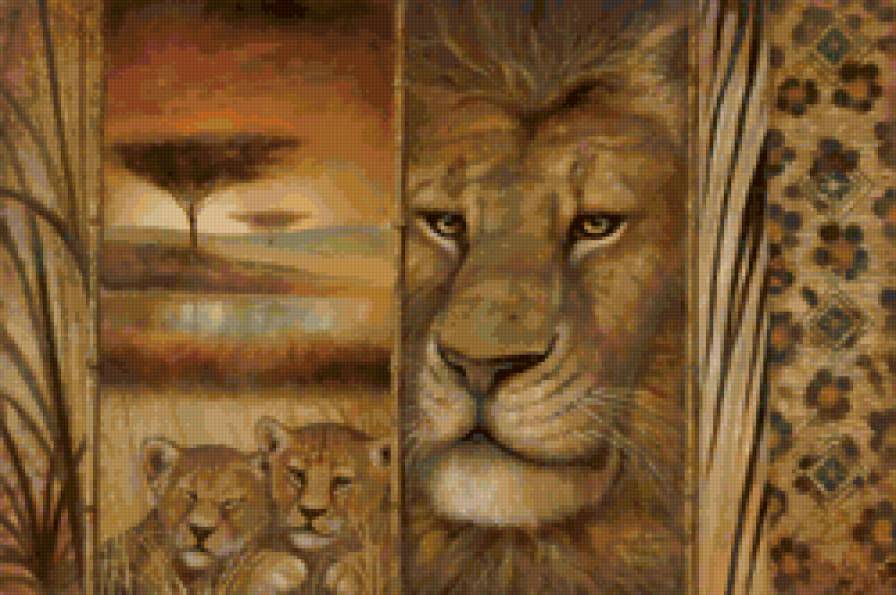 Львы - живопись, пейзаж, львы, животные - предпросмотр