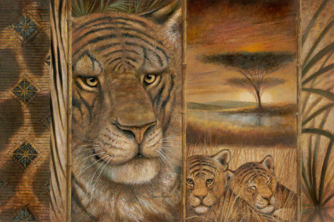 Тигры - пейзаж, живопись, тигры, животные - оригинал