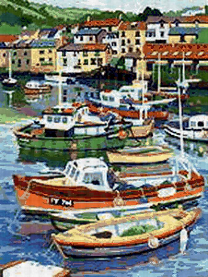 на приколе - пейзаж, вода, дом, лодка - предпросмотр